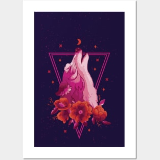 floral vaporwave wolf Posters and Art